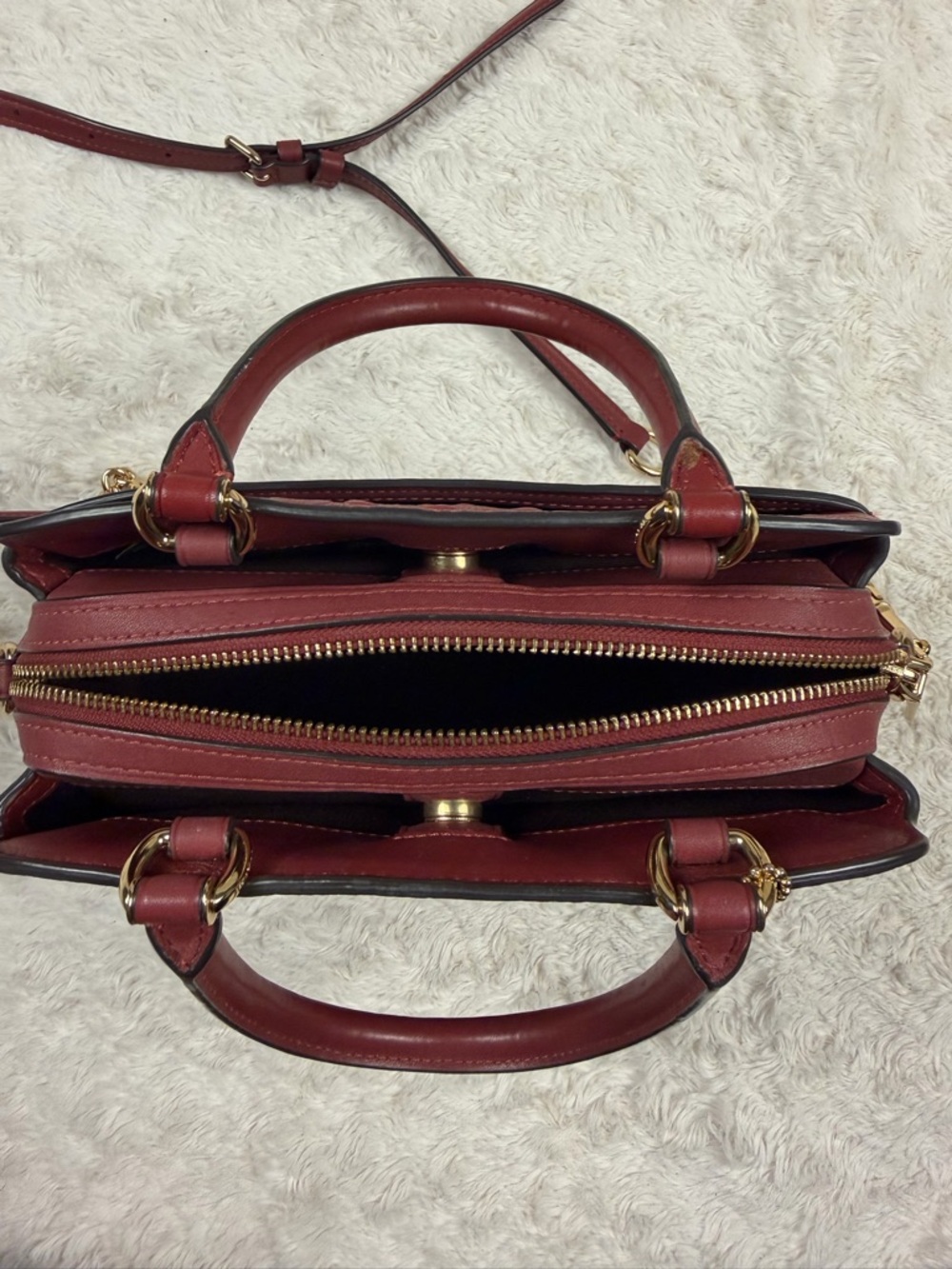 Coach Wine Embossed Leather Satchel with Gold Chain Strap - Picture 11 of 12